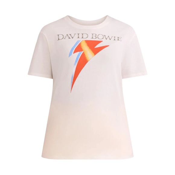 Time and Tru Tops - David Bowie Lighting Bolt Oversized Off-White Graphic T-Shirt S